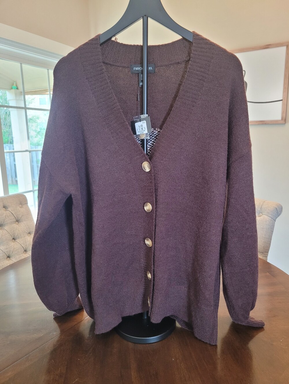 Arden B Deep Brown V-Neck Button Front Women's Sweater Cardigan.  NWT Size L